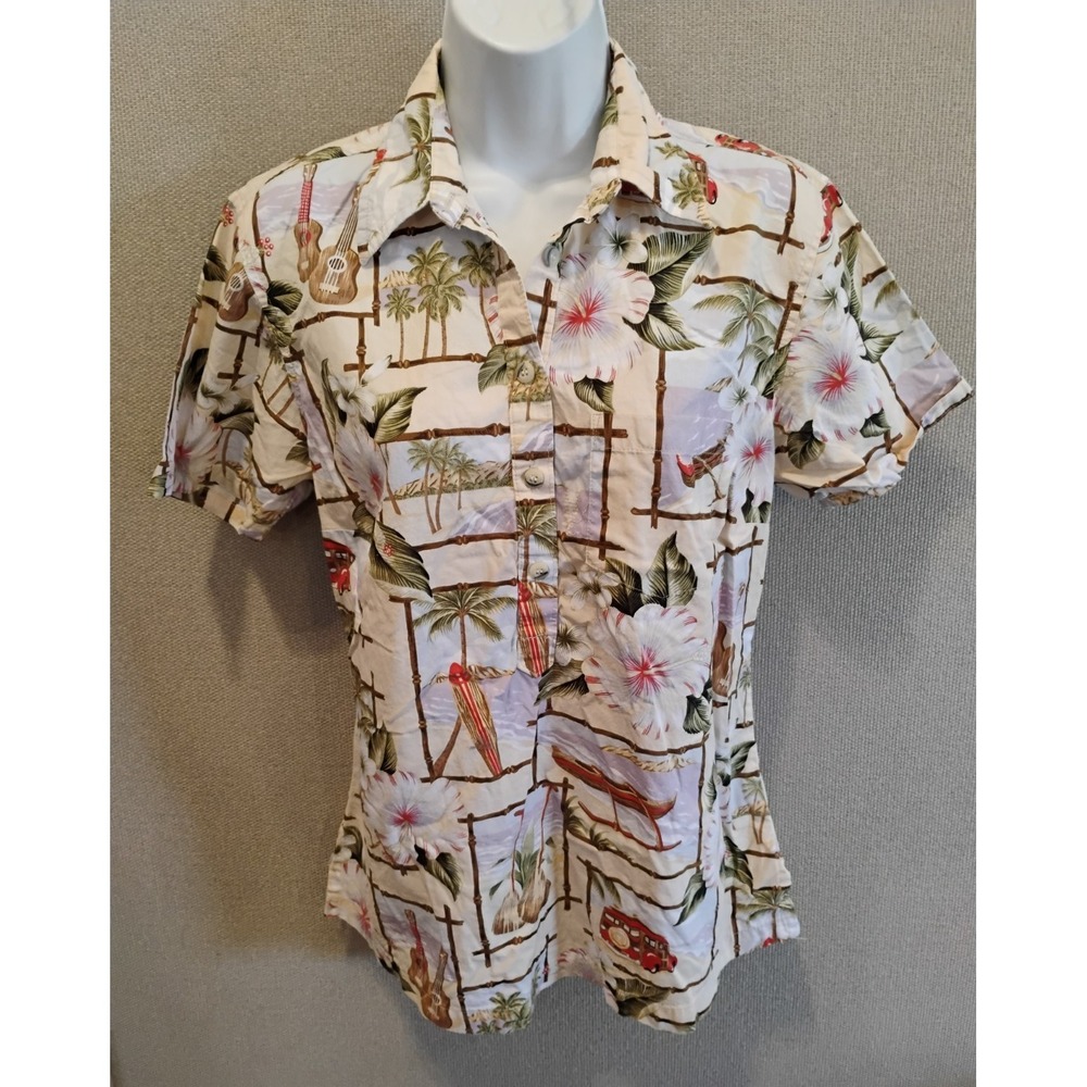 90's/Y2K Go Barefoot Aloha Pop Over Shirt Size Small USA